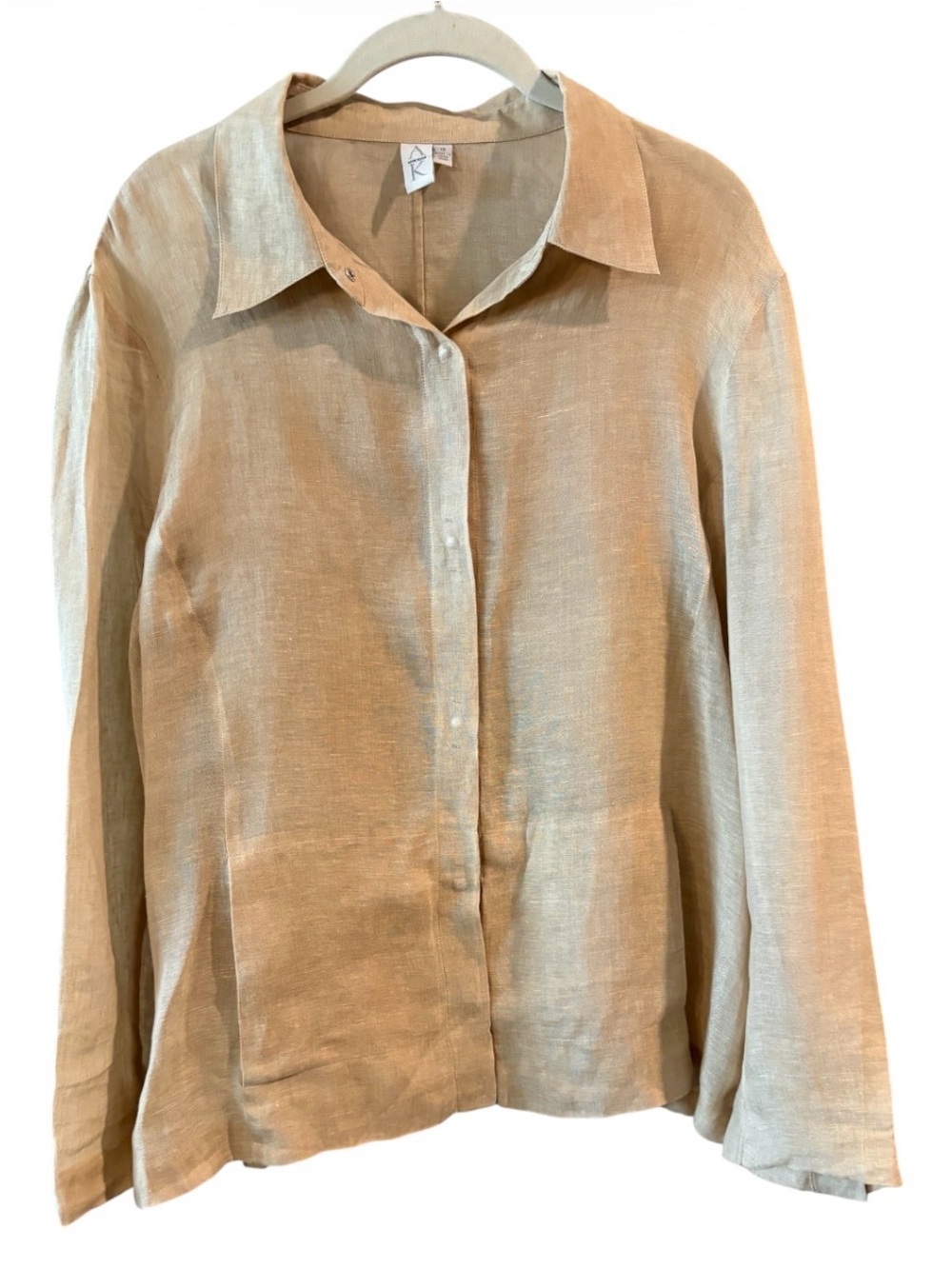 Anne Klein 100% Linen Career Pocket  Snap Front Blouse – Size 16